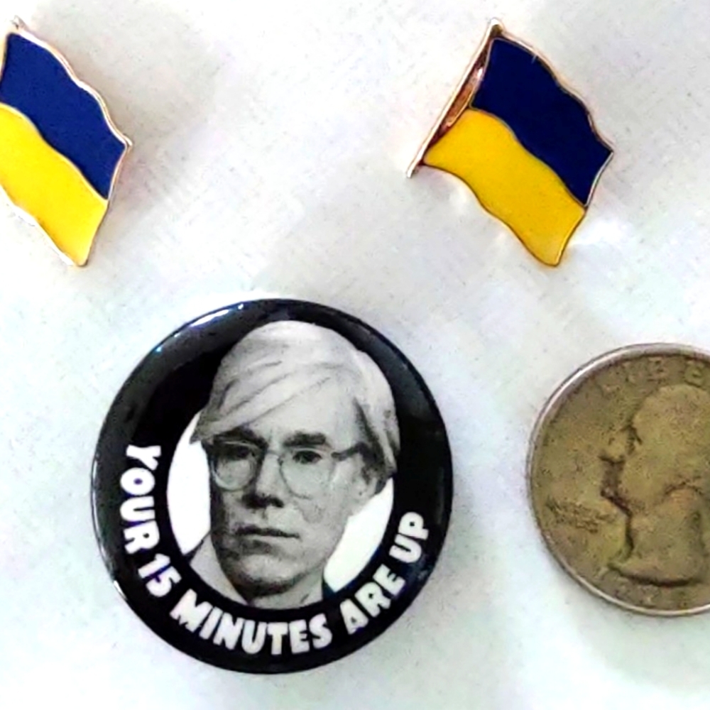 Andy Warhol pin + 2 UKRAINIAN FLAG pins